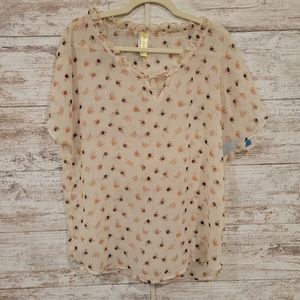 Bee Stitched- Tan Sheer Top w/ Elephants